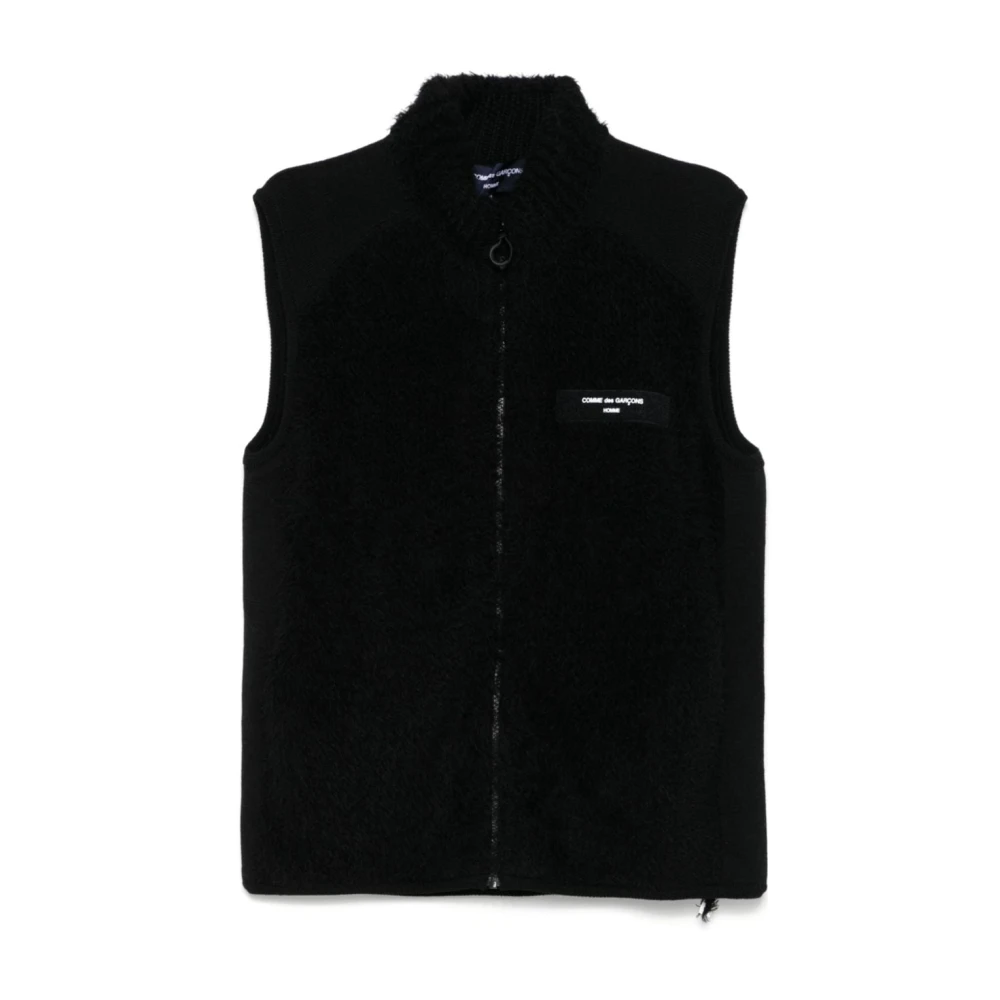 Comme des Garçons Zwarte Gebreide Mouwloze Trui met Rits Black Heren