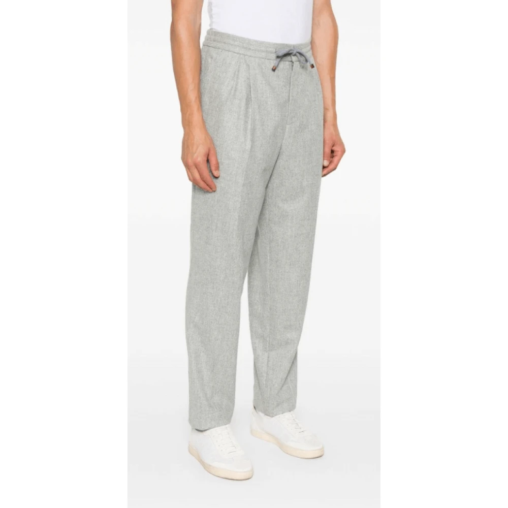 BRUNELLO CUCINELLI Lichtgrijze wollen broek met trekkoord Gray Heren