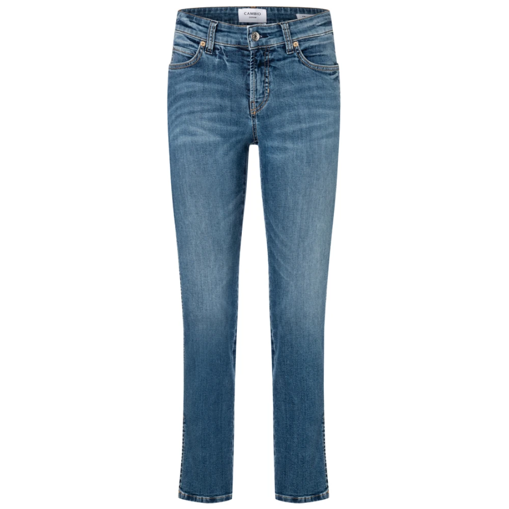 Cambio Blå Skinny Jeans med Slits - 5 Fickor Blue, Dam