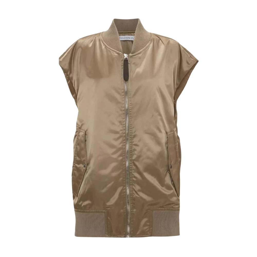 JW Anderson Beige Bomber Vest Oversize Cut Brown Dames