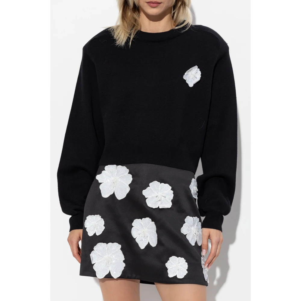 Rotate Birger Christensen Sweatshirt met bloemmotief applicatie Black Dames