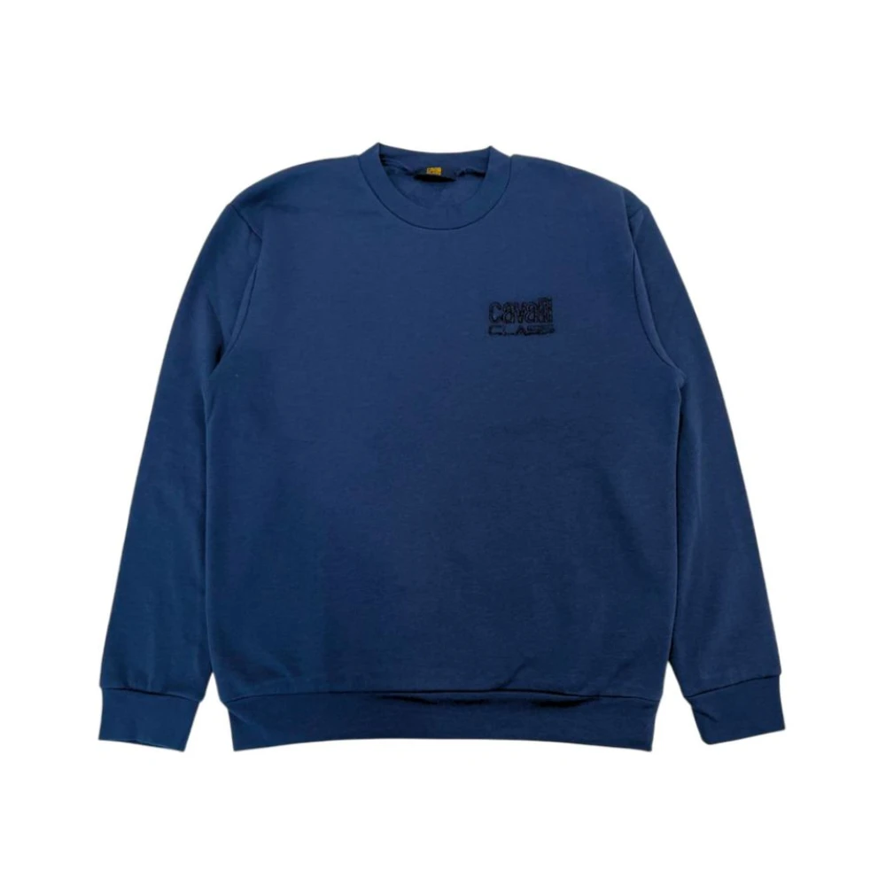 Cavalli Class Blauwe Fleece Hoodie met Geborduurd Logo Blue Heren