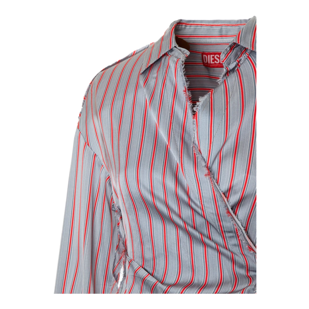 Diesel Asymmetrische Wikkelblouse met Strepen Gray Dames