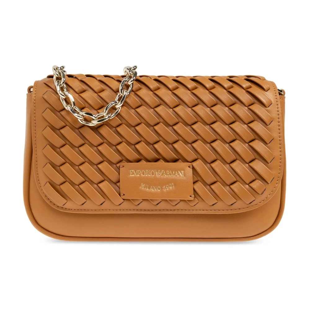 Emporio Armani Geweven Ketting Schoudertas Bruin Brown Dames