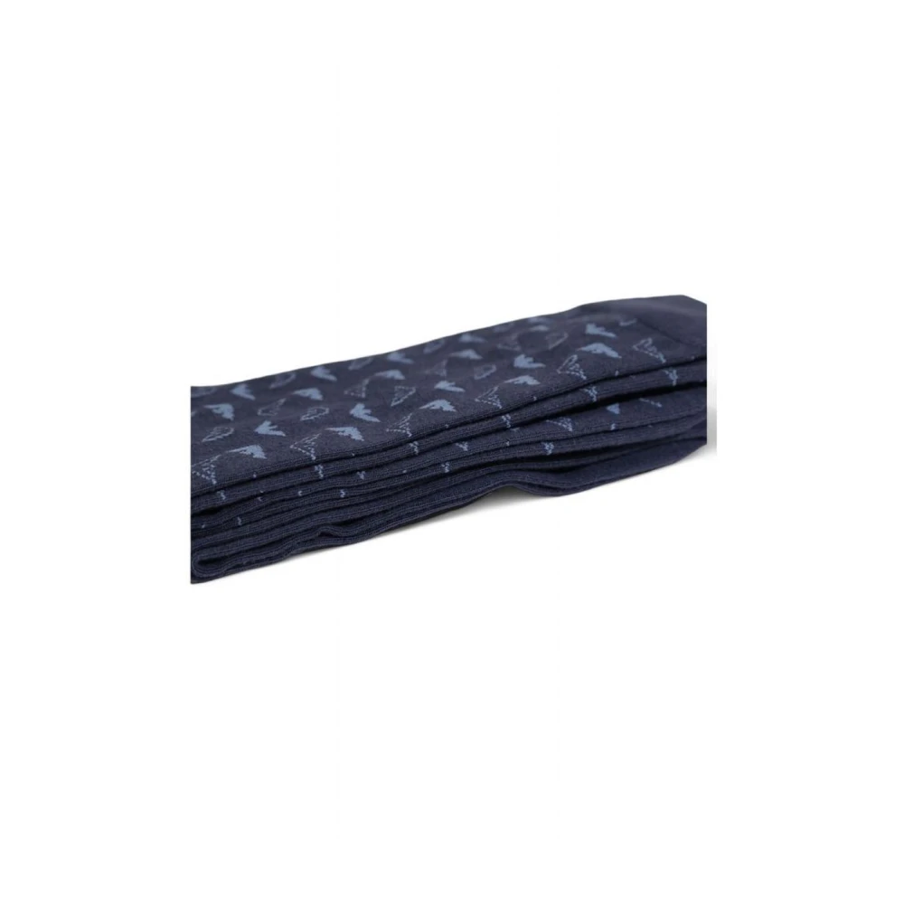 Emporio Armani Blauwe Katoenen Crew Sokken Logo Print Blue Heren