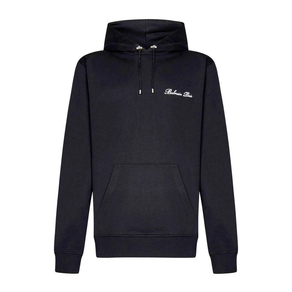 Balmain Zwarte Sweatshirt met Capuchon en Logo Black Heren