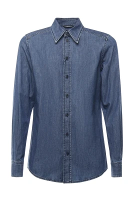 Denim Bomull Långärmad Skjorta
