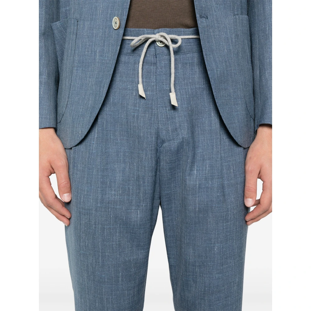 Eleventy Luxe Wol Zijde Linnen Pak Blue Heren