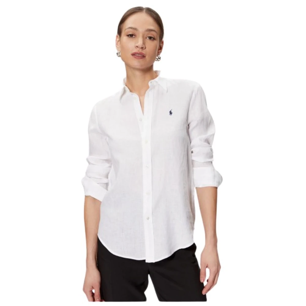 Polo Ralph Lauren Casual Linnen Overhemd met Geborduurd Logo White Dames