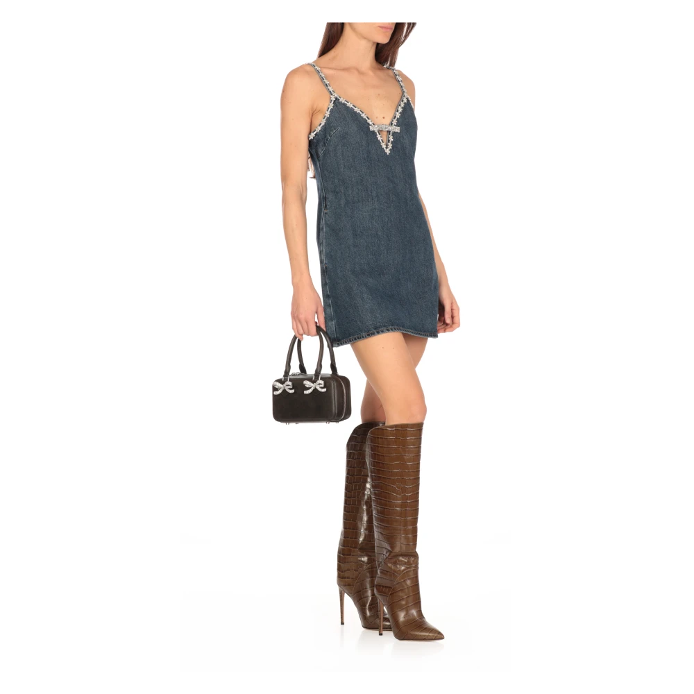 Self Portrait Blauwe Katoenen Jurk met Strass Details Blue Dames