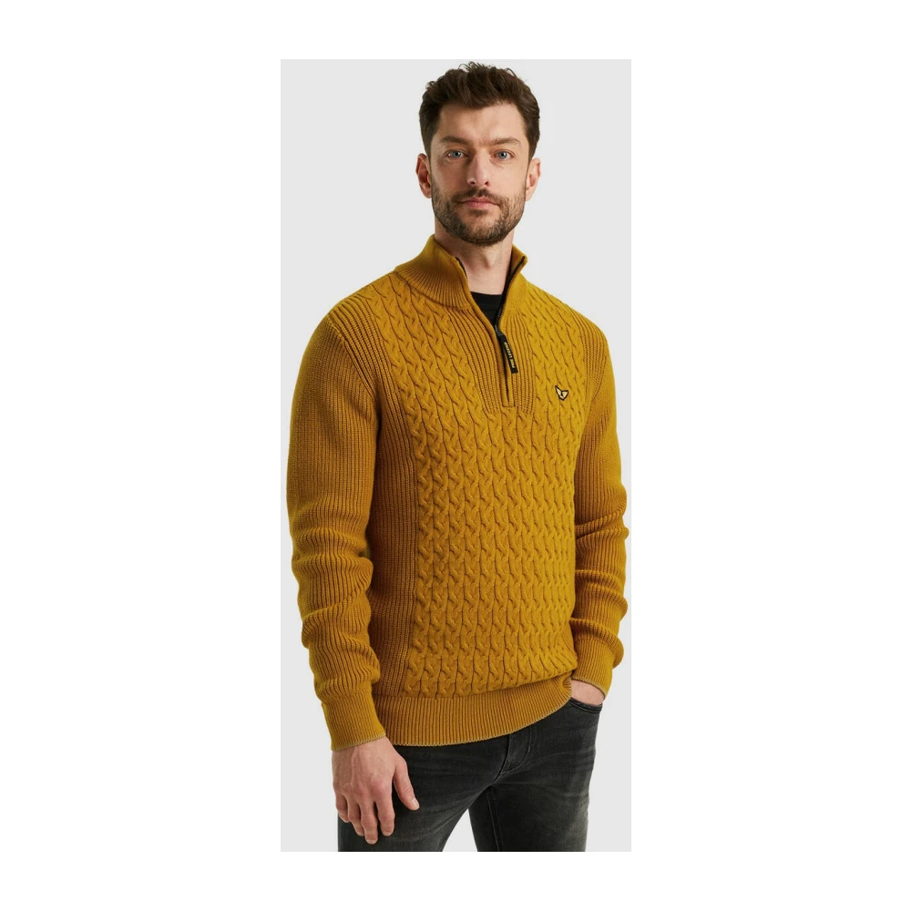 PME Legend Katoenmix Kabel Half Zip Pullover Brown Heren