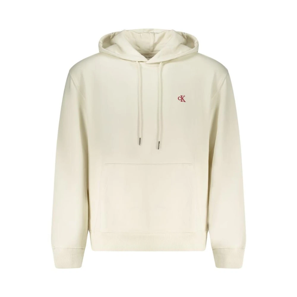 Calvin Klein Men's Beige Hoodies, Xl, Cotton Sweatshirt With Ribbed Trims
