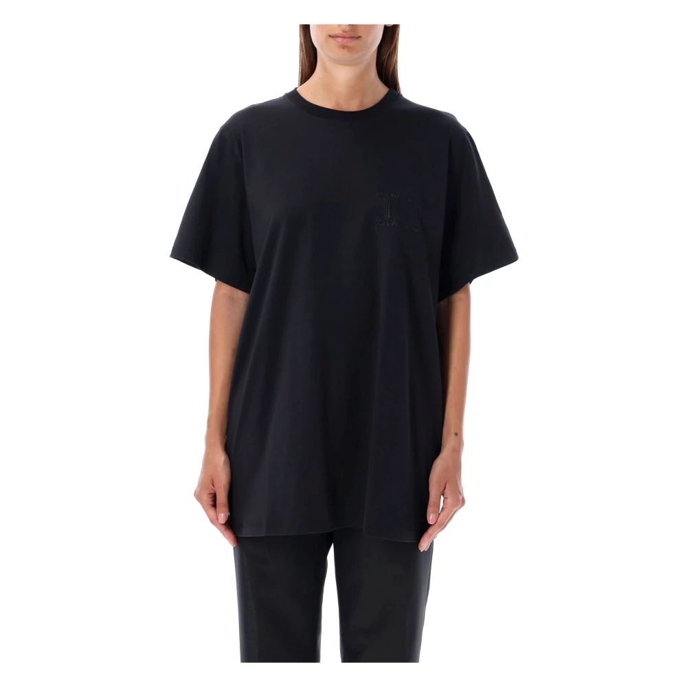 Max Mara Logo T-shirt Oversized Bomull Rund Hals Black, Dam