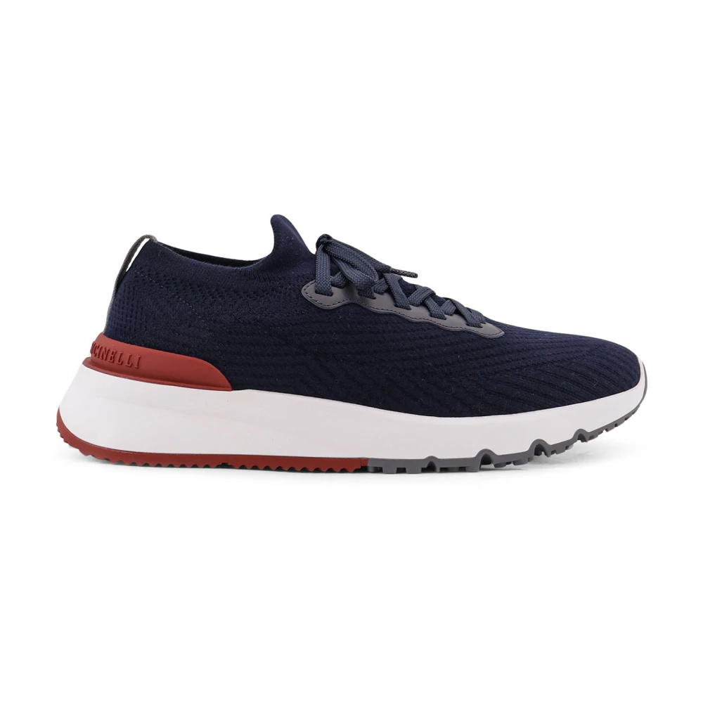 Brunello Cucinelli Cotton Lace-Up Sneakers Heren Schoenen Blauw