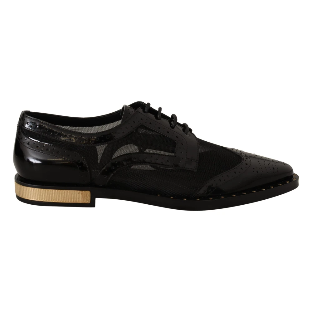 Dolce & Gabbana Elegant Gold-Trimmed Black Oxford Lace-Ups - Female - Laced Shoes - Black - 2 Uk - Shoes