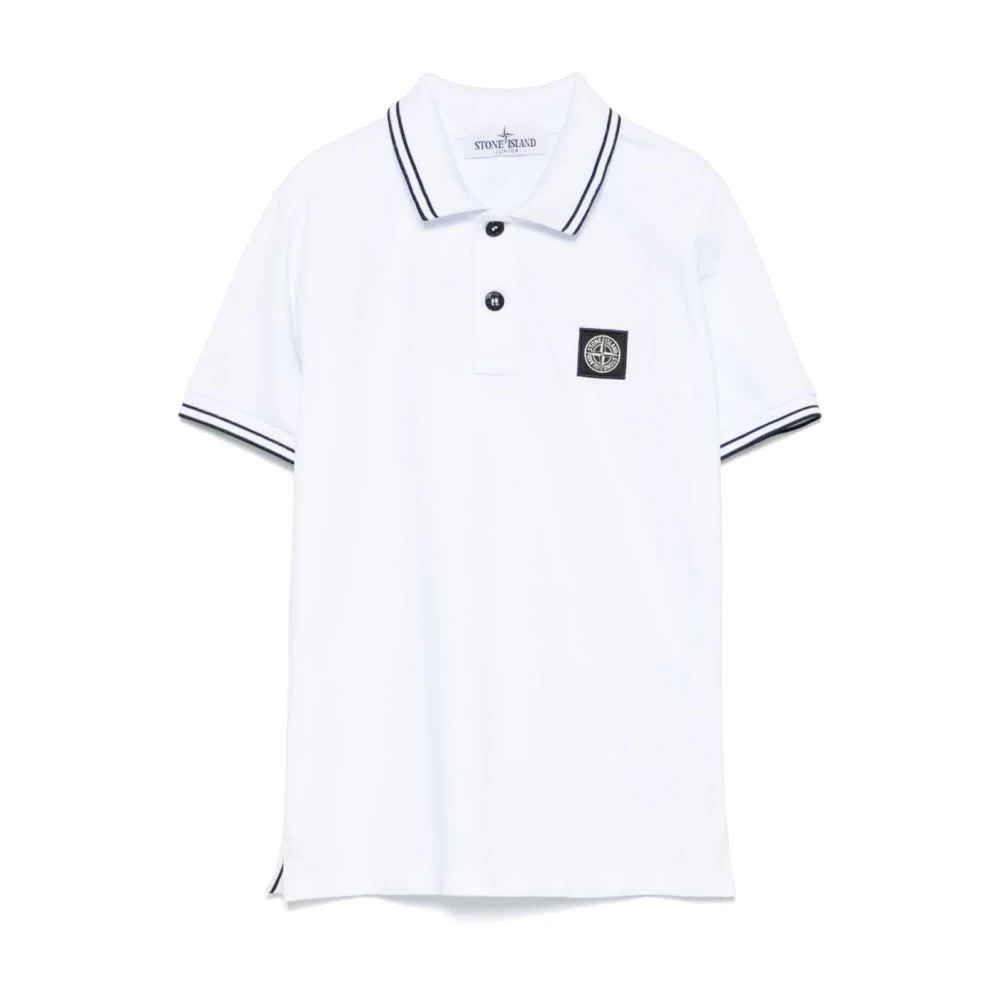 Stone Island White Kids Short Sleeve T-Shirts, Male, 14 Y, Polo With Logo Patch