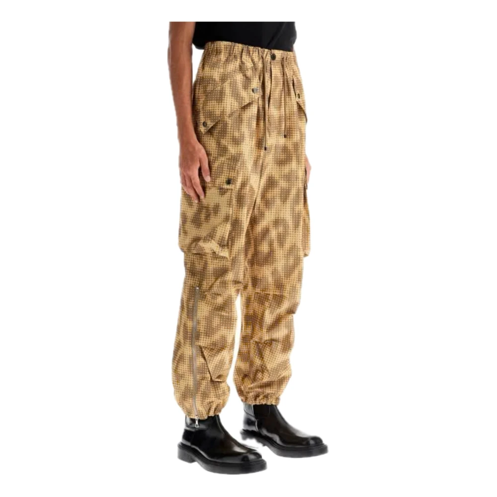 Dries Van Noten Cargo broek met luipaardprint en 3D-zakken Brown Heren