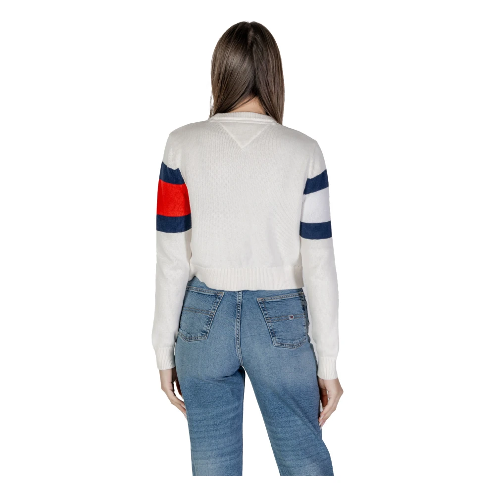 Tommy Jeans Witte Katoenen Gebreide Trui Lange Mouw Ronde Hals White Dames