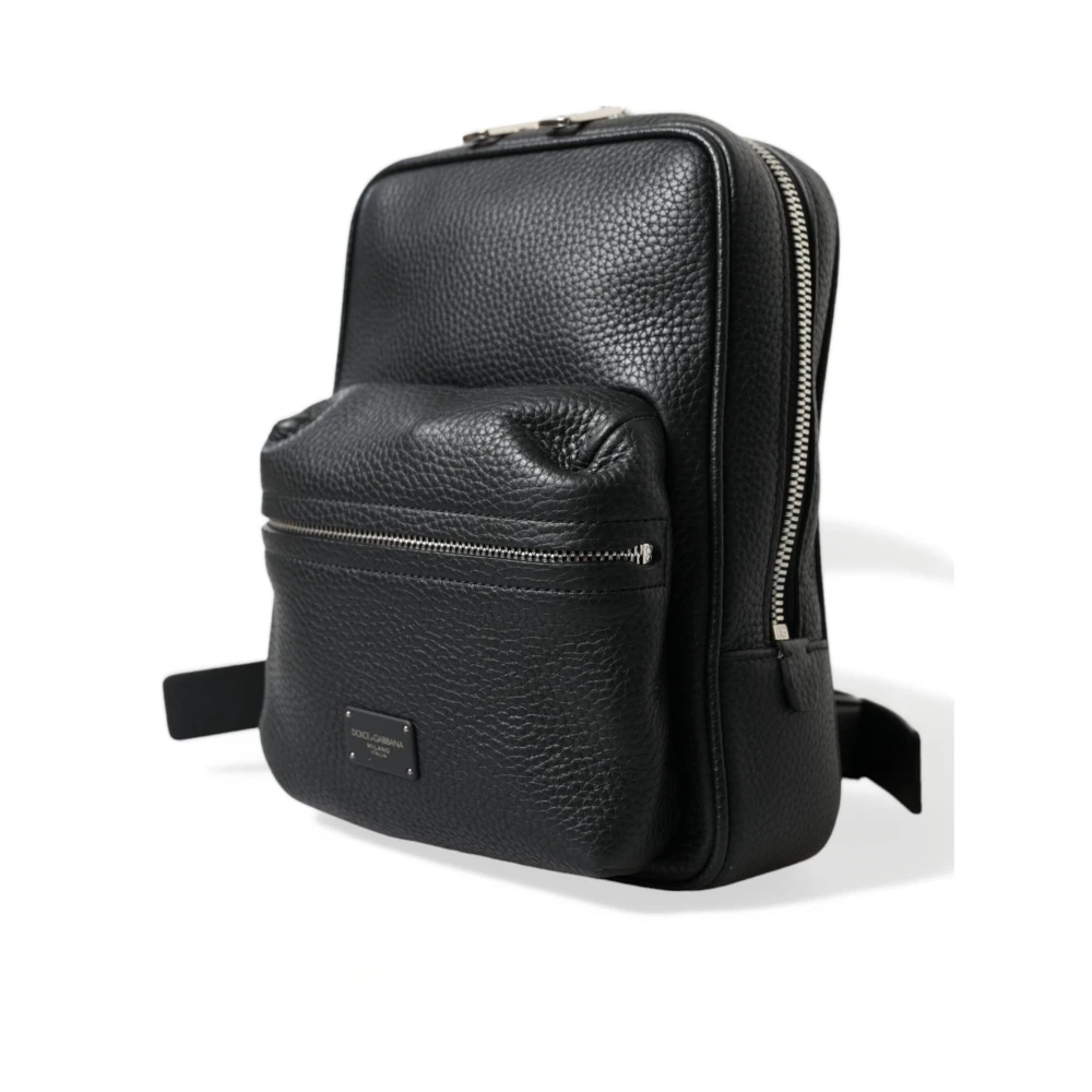 Dolce & Gabbana Elegante zwarte leren rugzak Black Heren