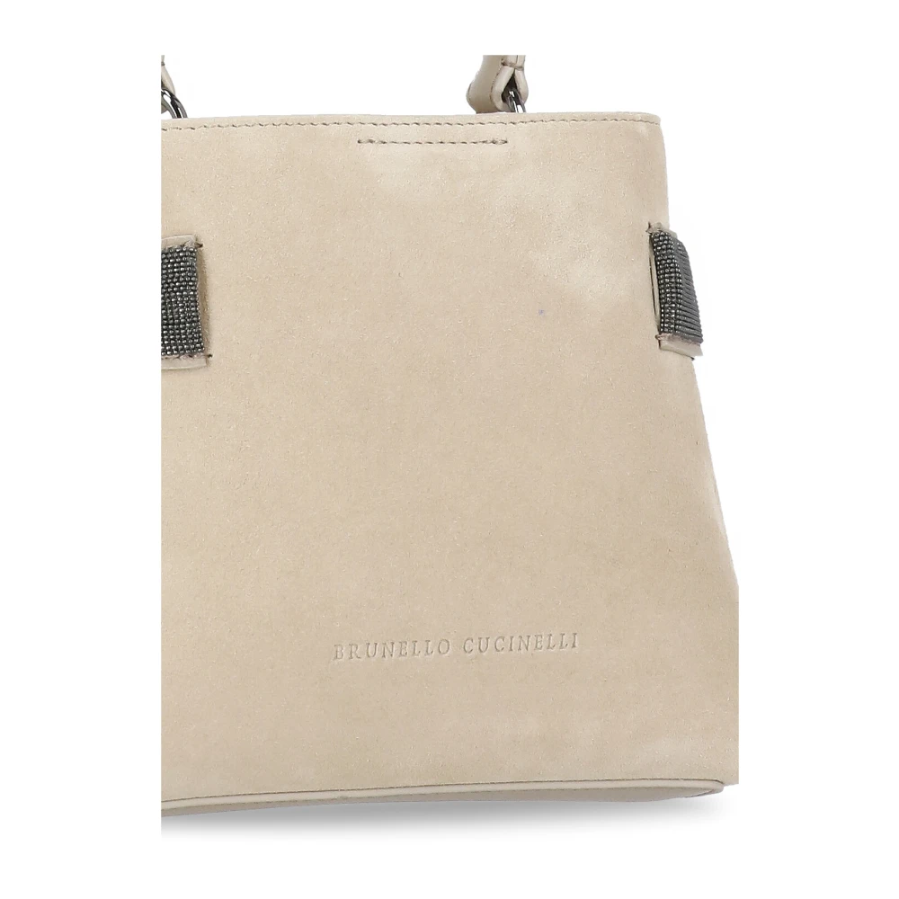 BRUNELLO CUCINELLI Beige Suède Leren Handtas met Messing Details Beige Dames