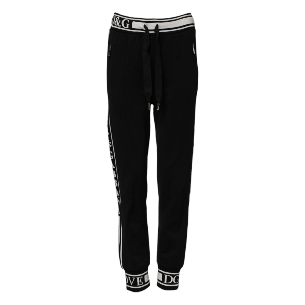 Dolce & Gabbana Women's Black Cotton Logo Waist Jogger Trousers - Sweatpants - Xs - Trousers