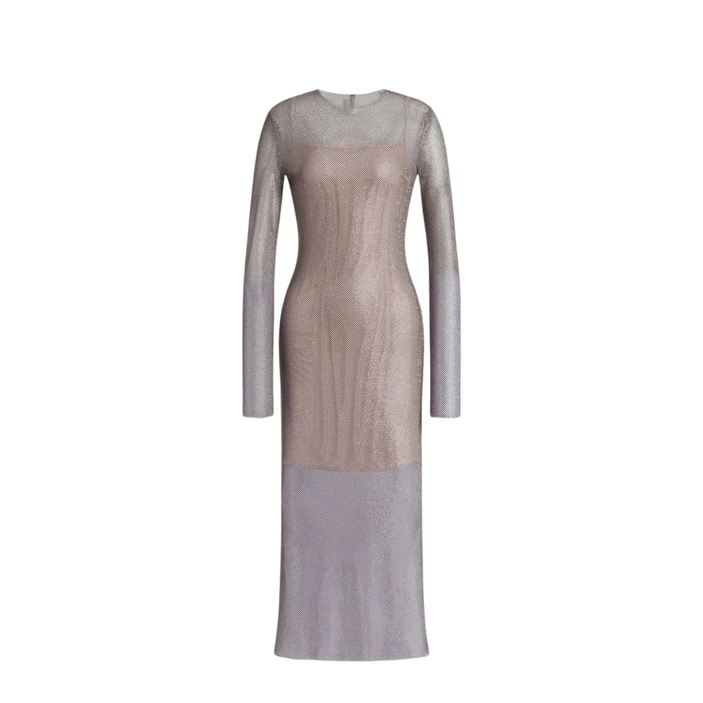 Alberta Ferretti Women's Gray Micro-Rhinestone Midi Dress - Party Dresses - S - Dresses