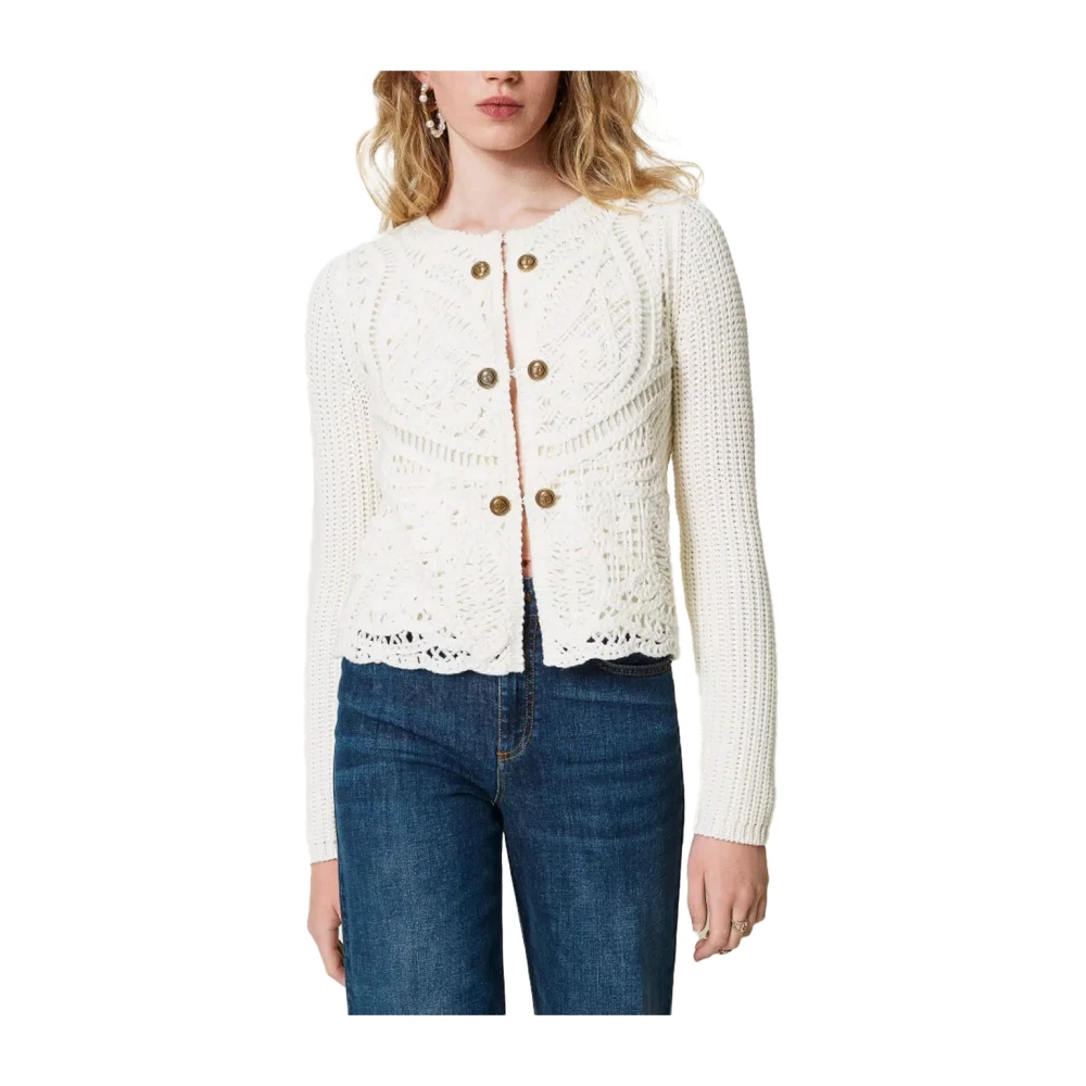 Twinset Gehaakte wollen blend Koreaanse jas White Dames