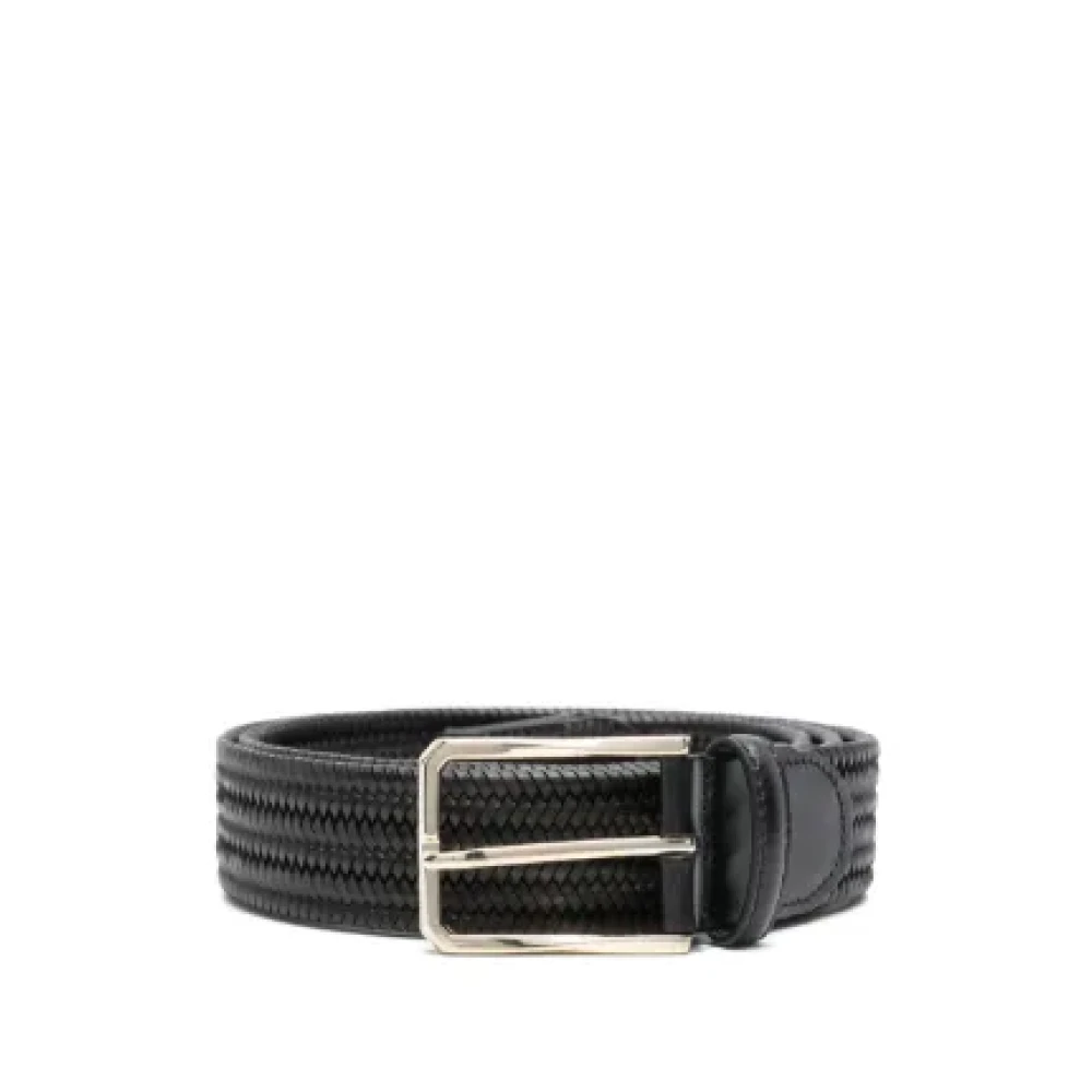 Canali Geweven Design Riem Zwart Gesp Lichtgoud Black Heren