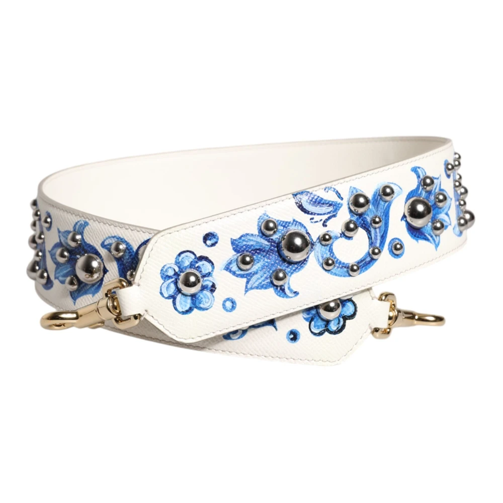 Dolce & Gabbana Women's Blue Floral Leather Stud Shoulder Strap