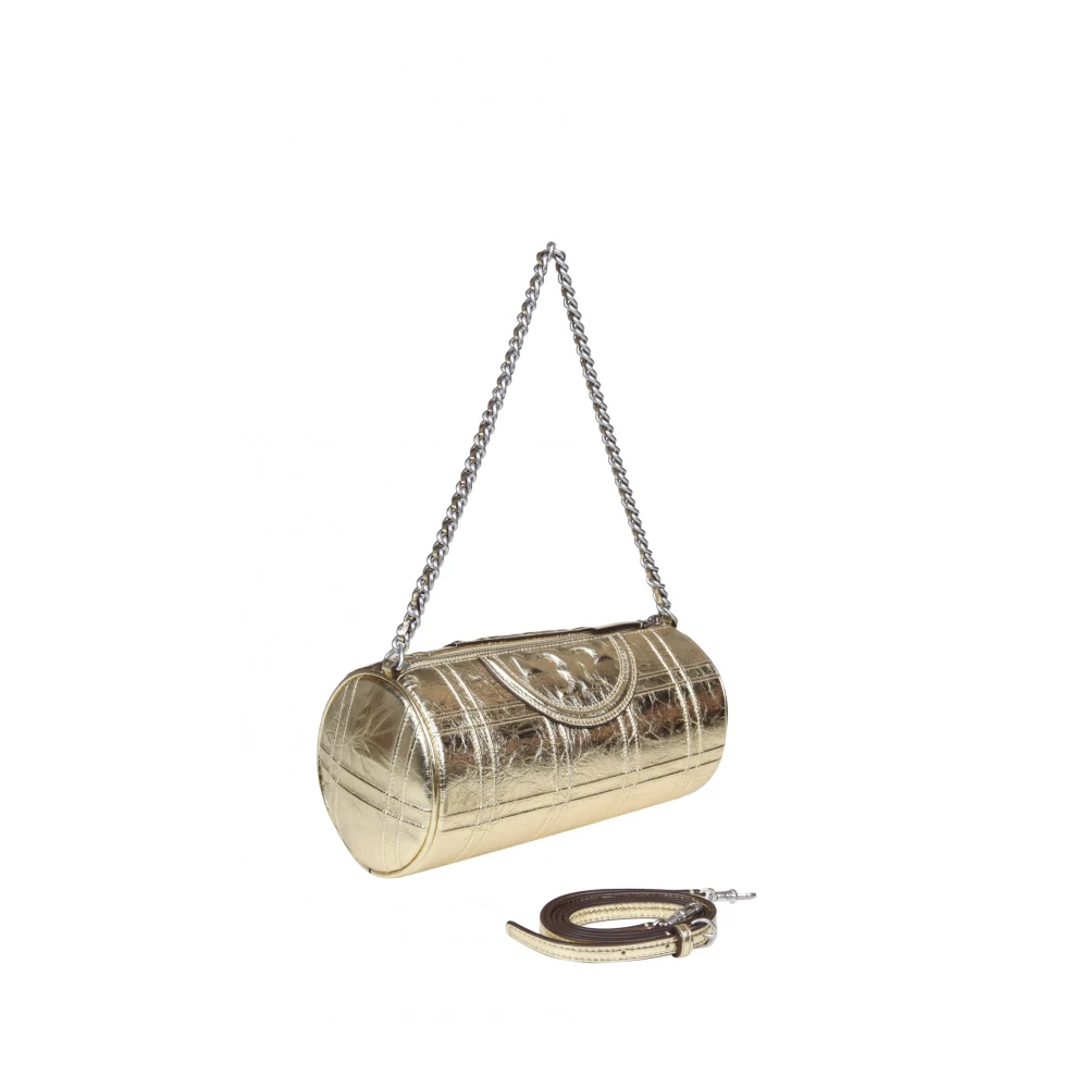 TORY BURCH Metallic Leren Cilinder Tas Yellow Dames