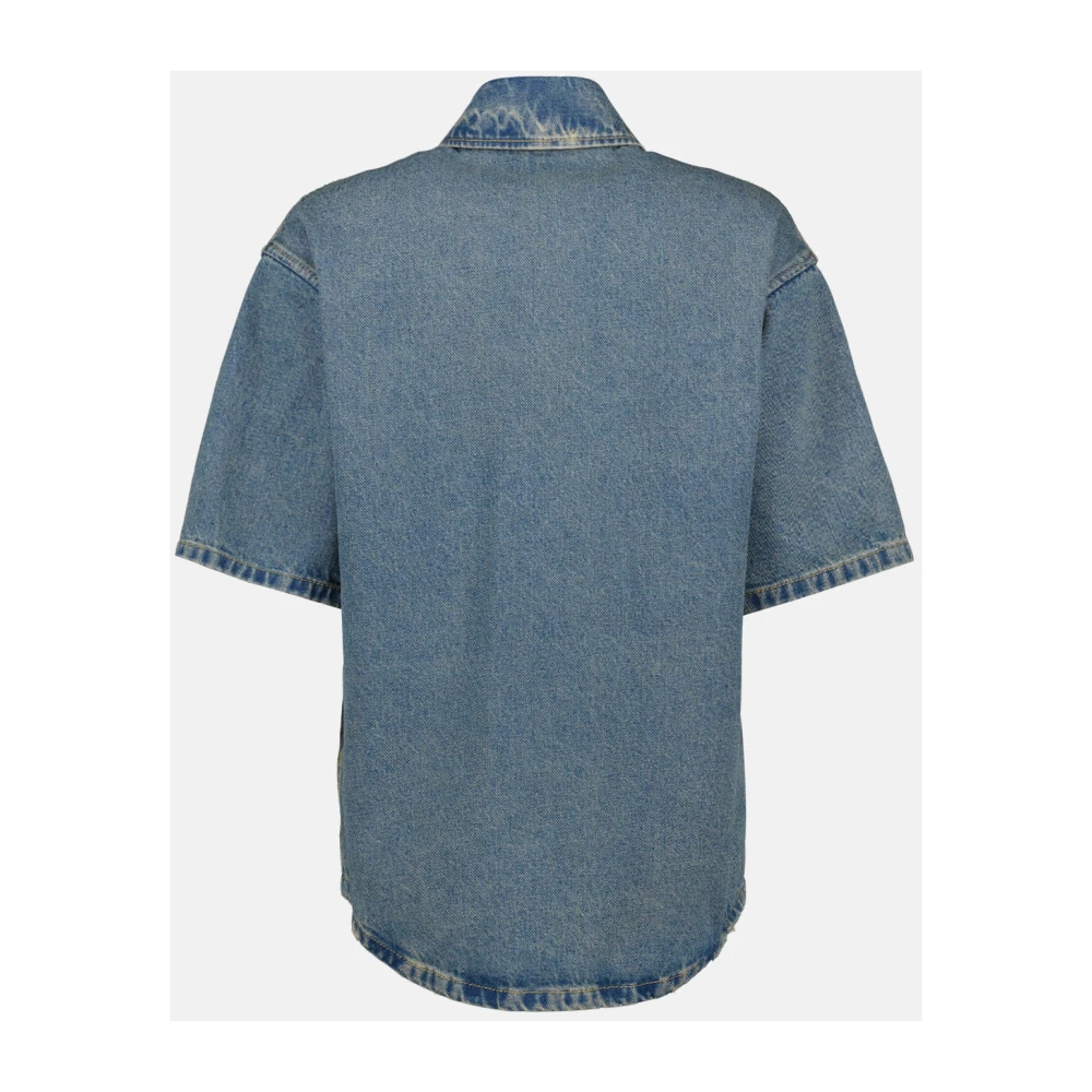 Prada Denim Shirt Klassiek Korte Mouw Blauw Blue Dames