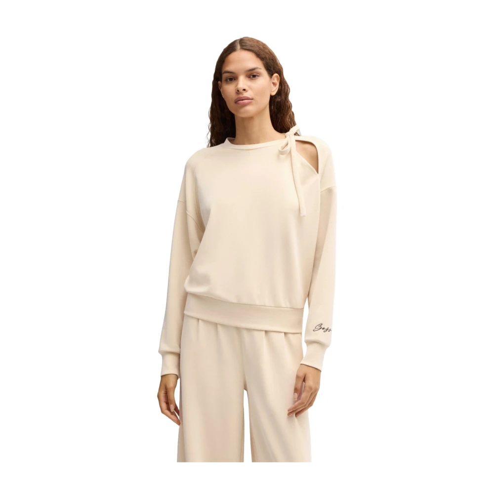 Hugo Boss Sweatshirt met geknoopte kraag en handgeschreven logo Beige Dames
