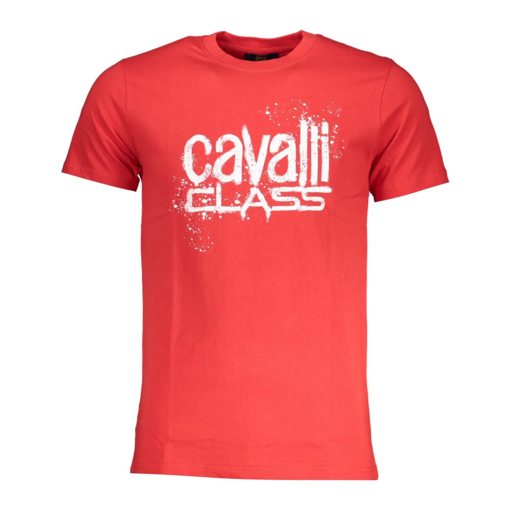 Cavalli Class Rode Heren T-shirt Korte Mouwen Logo Print Red Heren