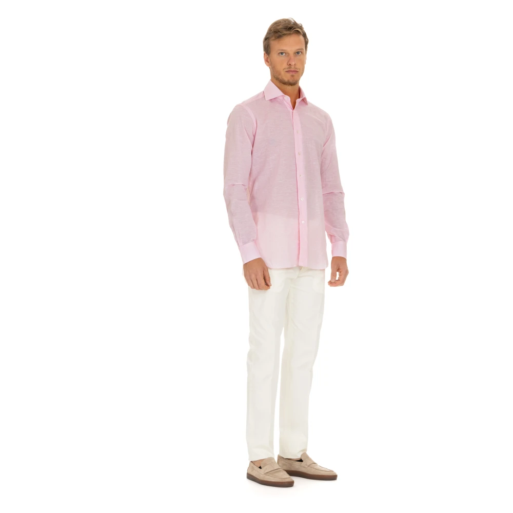 Barba Roze Linnen-Katoen Culto Shirt Pink Heren