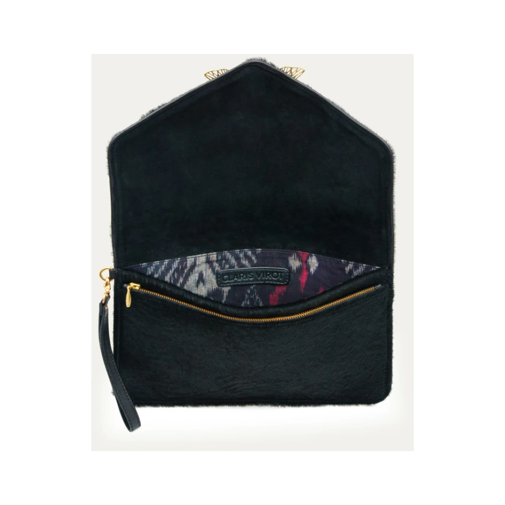 Claris Virot Zwarte Astrakan Leren Clutch Black Dames