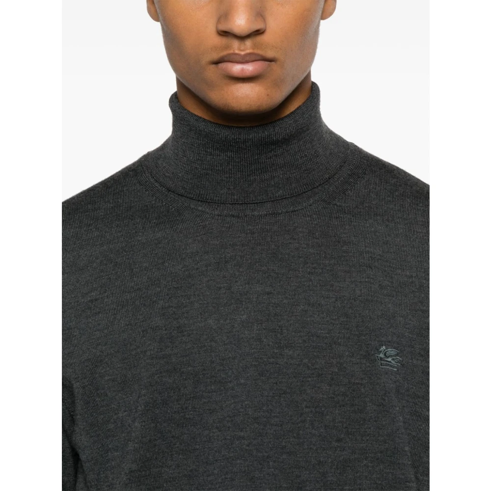 ETRO Grijze Wollen Trui met Pegasus Borduursel Gray Heren