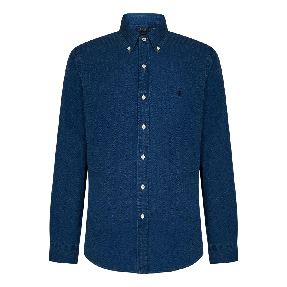 Polo Ralph Lauren Blauw Gestreept Seersucker Katoenen Overhemd Blue Heren