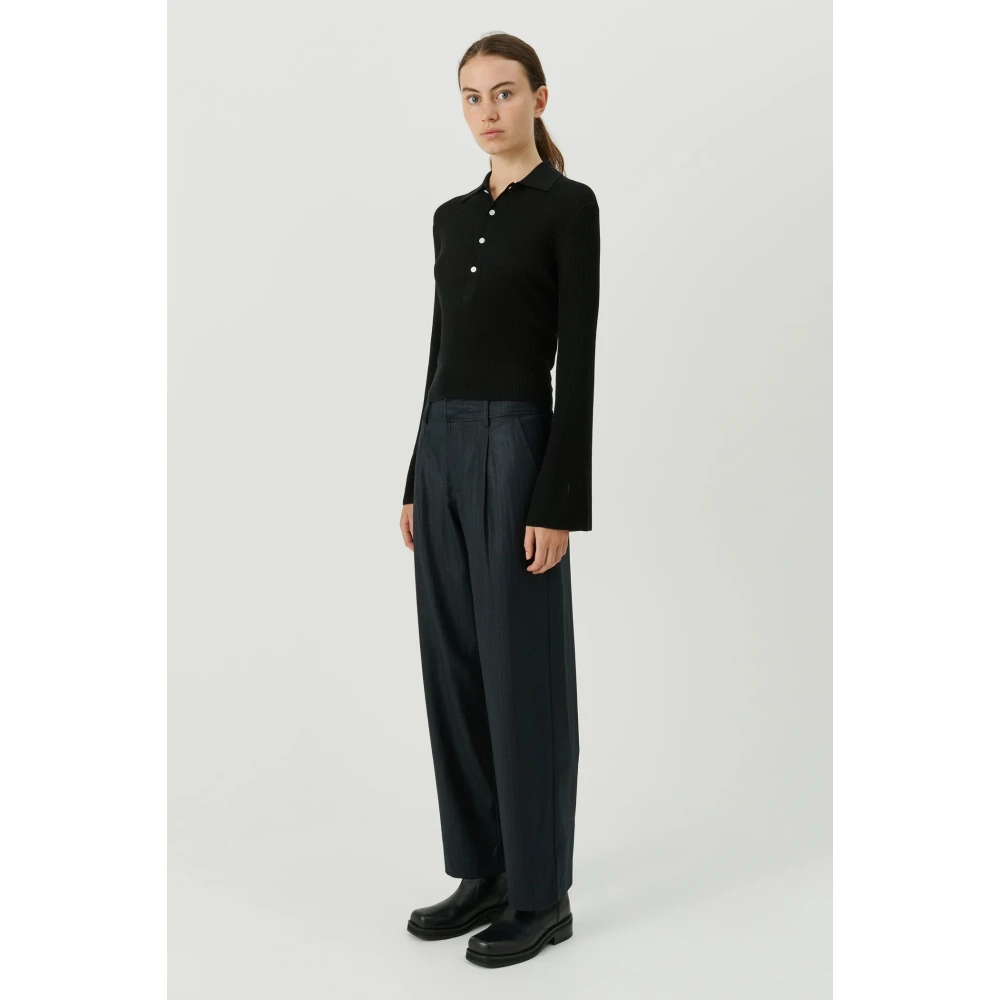 Soulland Doorschijnende Polo Jumper met Wijd Uitlopende Mouwen Black Dames