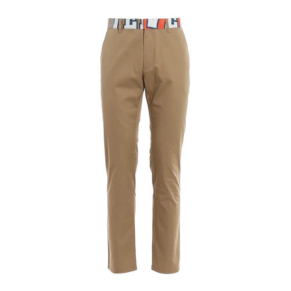 Versace Samenstelling Chino Broek Katoen Logo Beige Heren