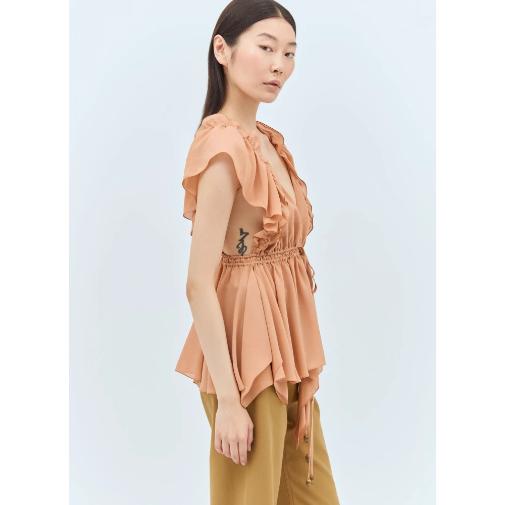 Chloé Zijden Gerimpelde Camisole Top Beige Dames