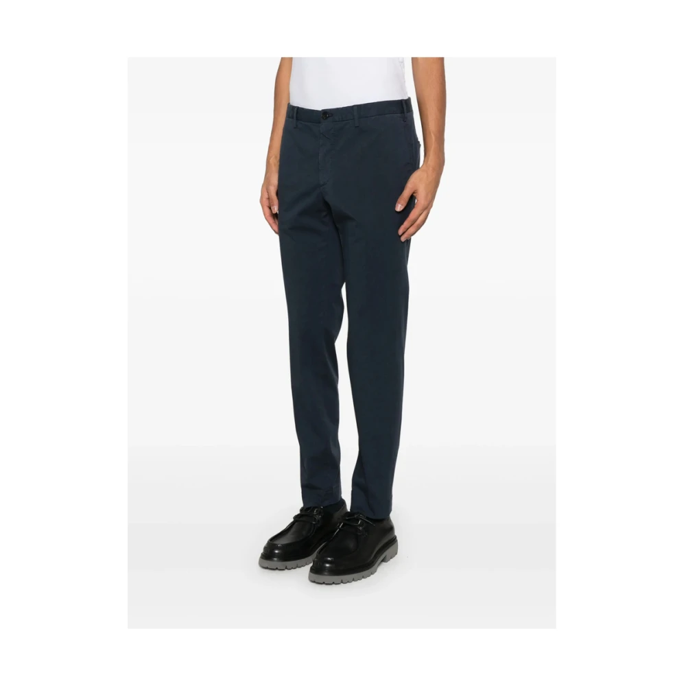 Incotex Navy Blue Front Button Pants Blue Heren
