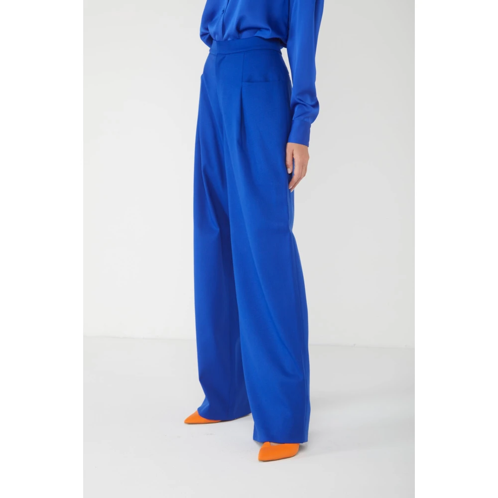 Nineminutes Wijde pijpen wollen broek elektrisch blauw Blue Dames