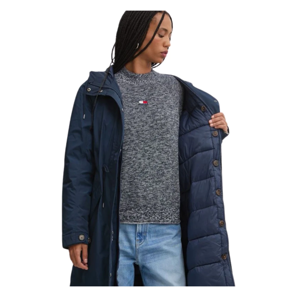 Tommy Hilfiger Blauwe Geïsoleerde Jas met Verstelbare Capuchon Blue Dames