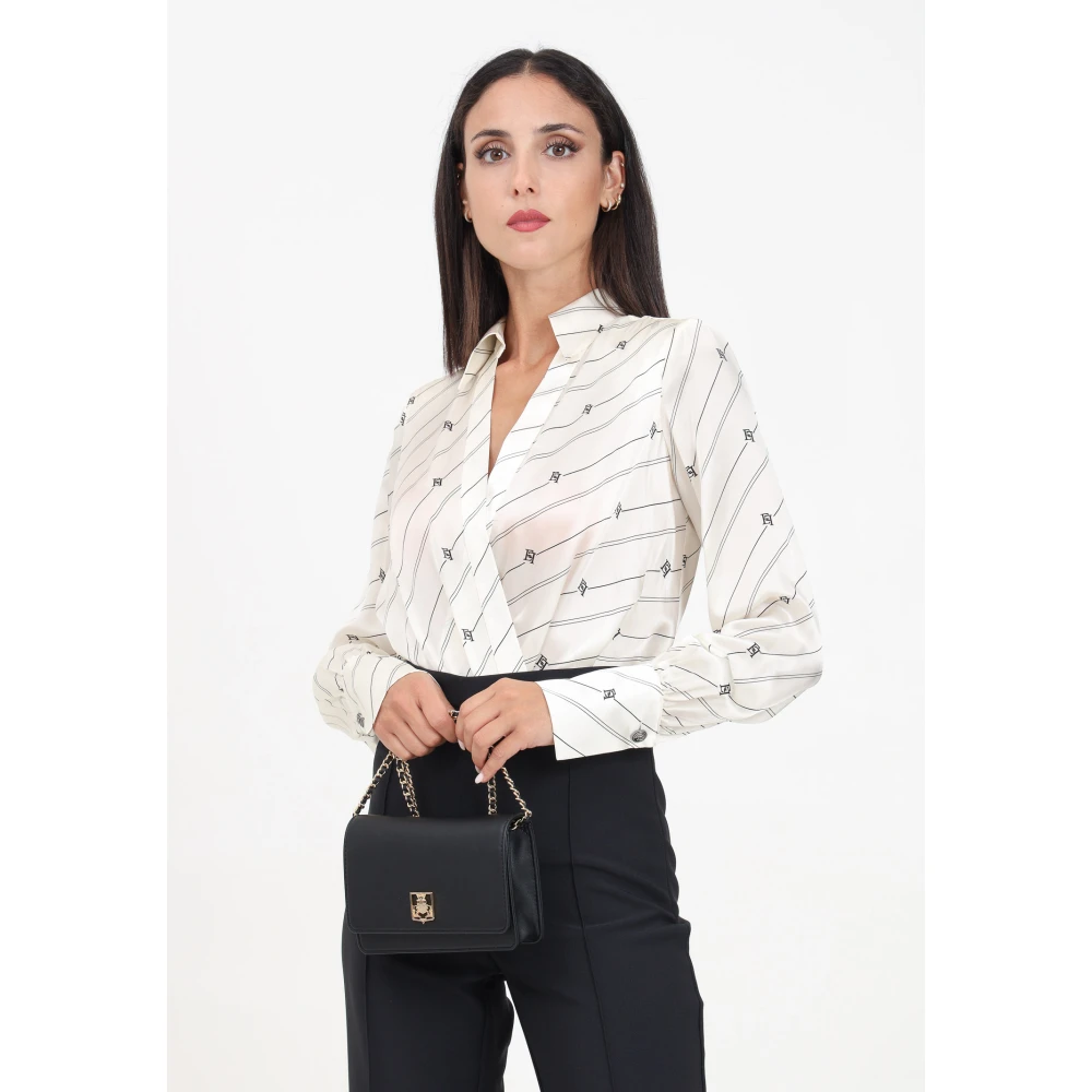 Elisabetta Franchi Georgette Body met Diagonale Strepen Beige Dames