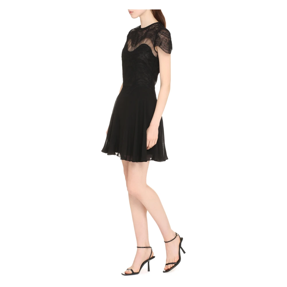 Costarellos Zijden Georgette Kant Jurk Black Dames