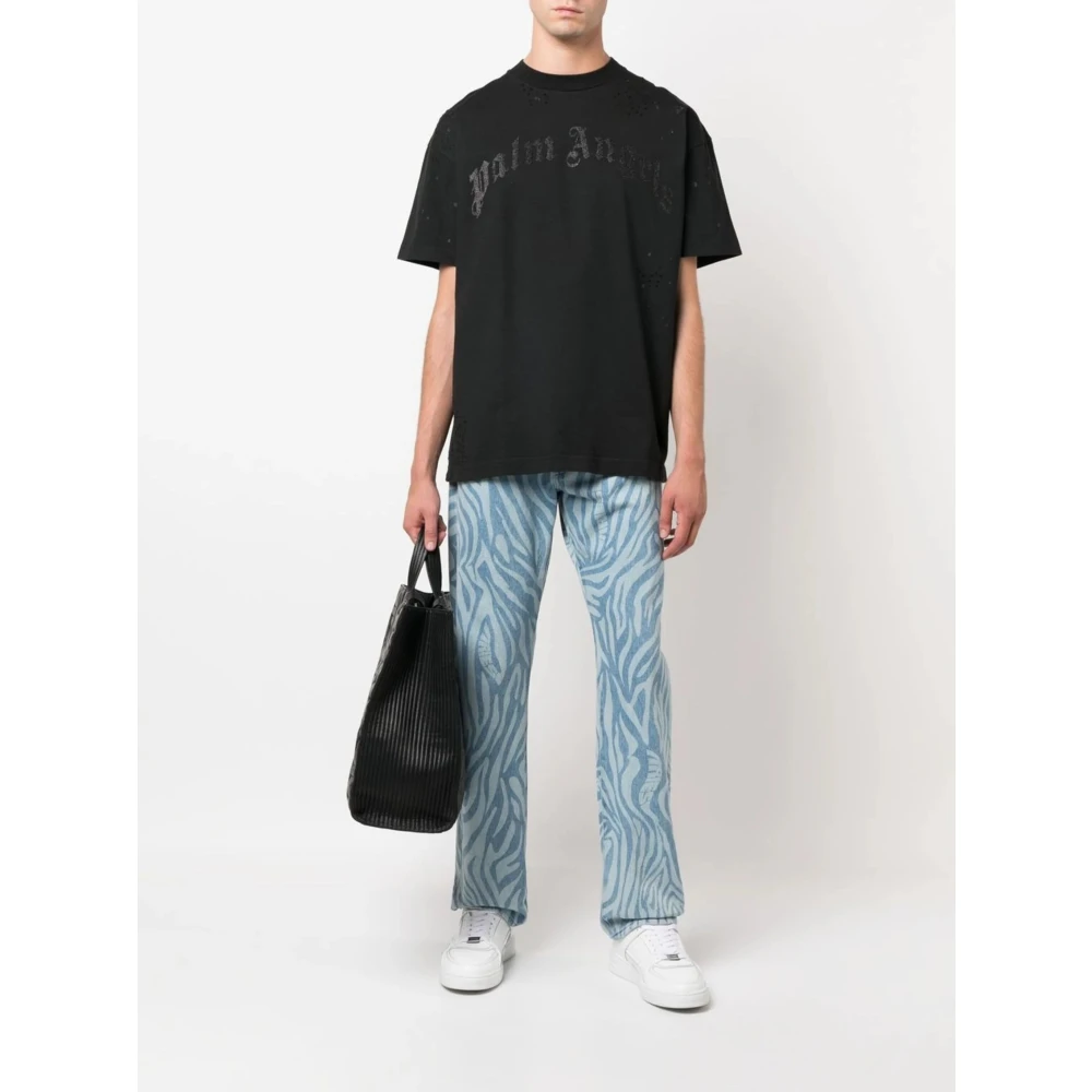 Palm Angels Glittered Logo Klassiek Zwart T-shirt Black Heren