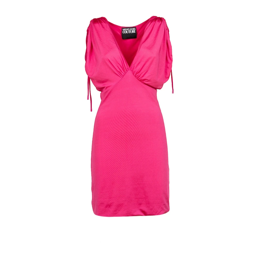 Versace Jeans Couture Coole Korte Jurk V-Hals Fuchsia Pink Dames