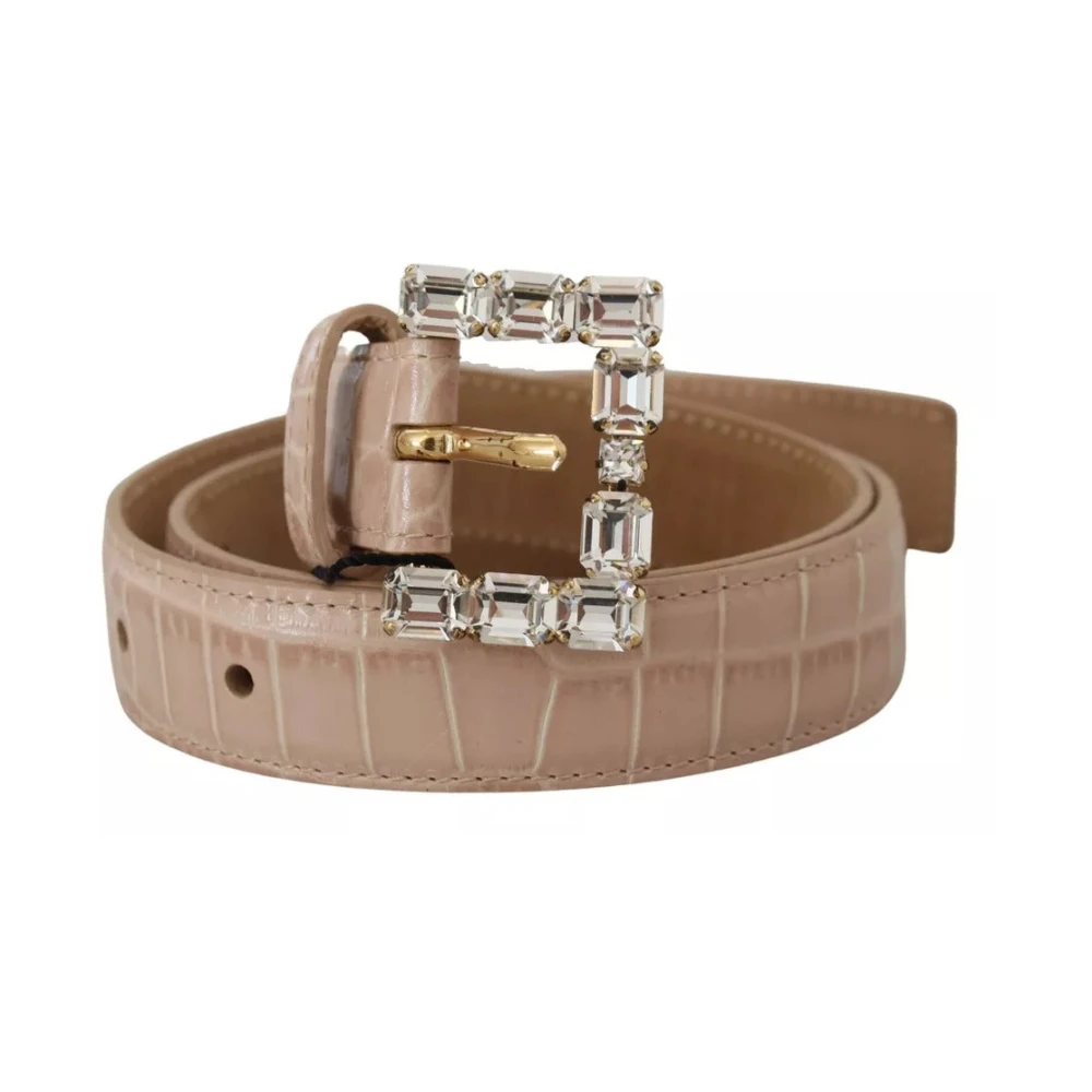 Dolce & Gabbana Beige Lederen Kristallen Gesp Riem Beige Dames