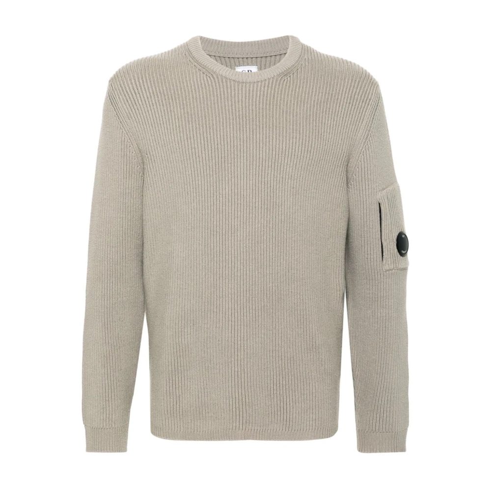 C.P. Company Zand Sweater met Lens Detail Gray Heren