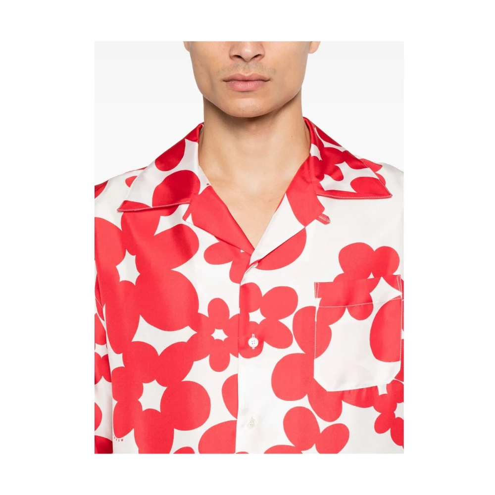 Marni Bloemenprint Zijden Camp Kraag Shirt Red Heren
